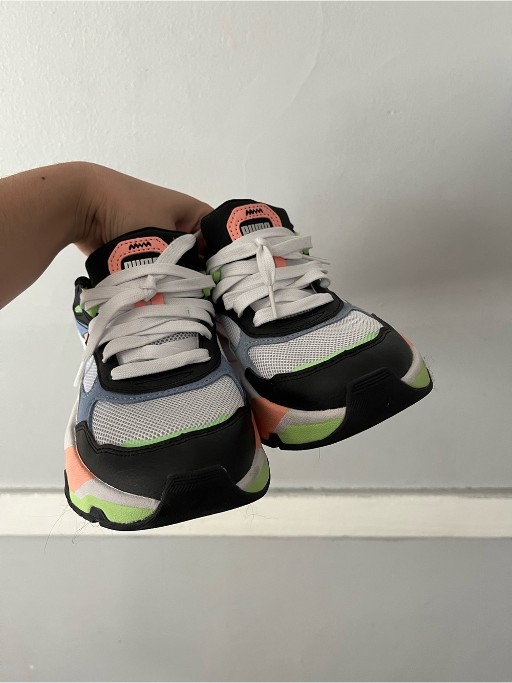 Puma White Black Coral Green Colorblock Sneakers - Picture 2 of 4